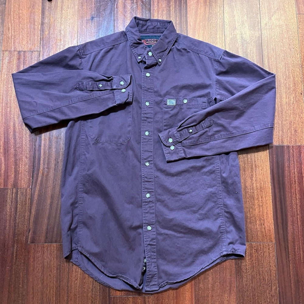 Wrangler Shirt Mens Medium Red RIGGS Workwear Button Down Long Sleeve 3W501BG